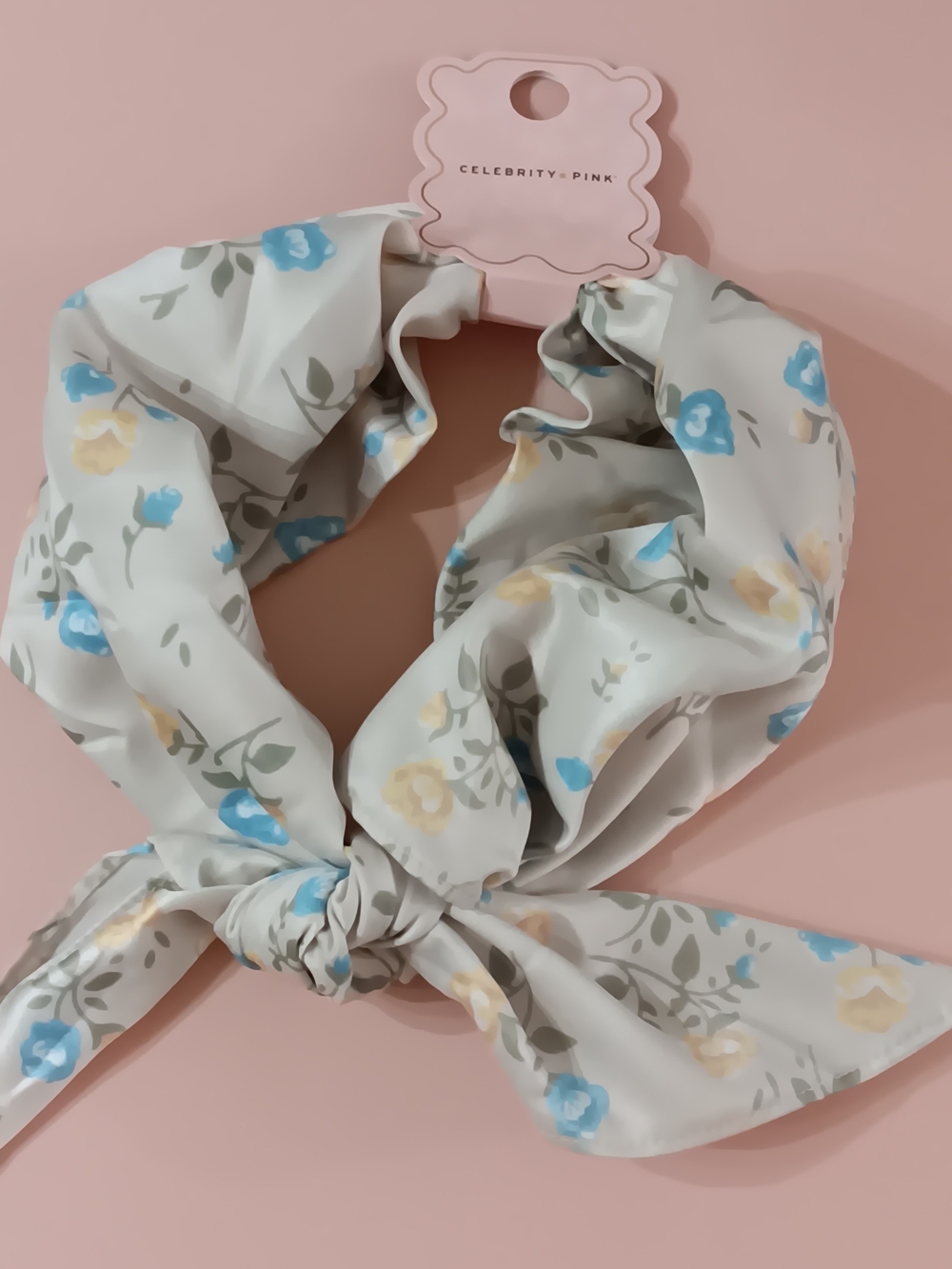 Cream Floral Scarf with Blue & Yellow Flowers, Celebrity Pink